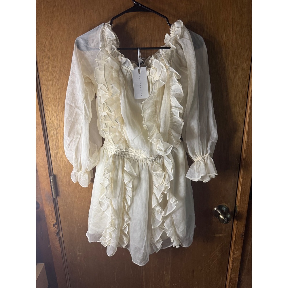 Endless Rose Ruffled Mini Dress Cream Off The Shoulder Smocked Waist NWT Size M